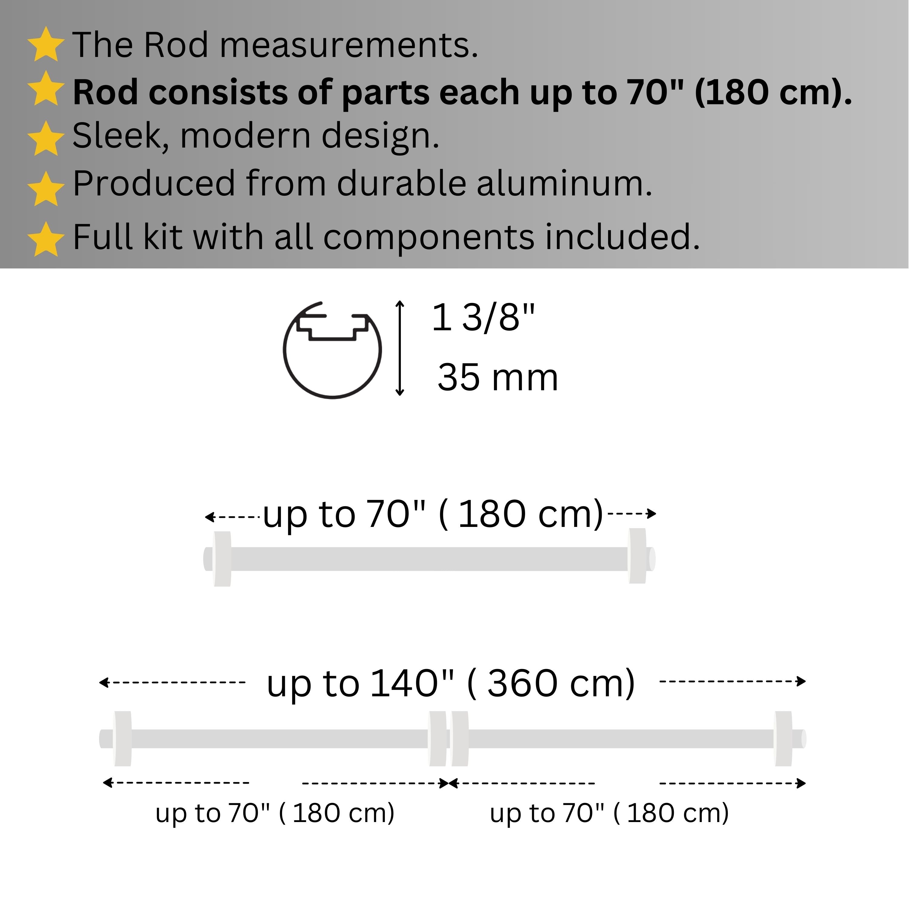 White Double Curtain Rod: Custom Sizes, Decorative Double Pole for Curtains, Sheers, and Blinds, Wall-Mount Poles