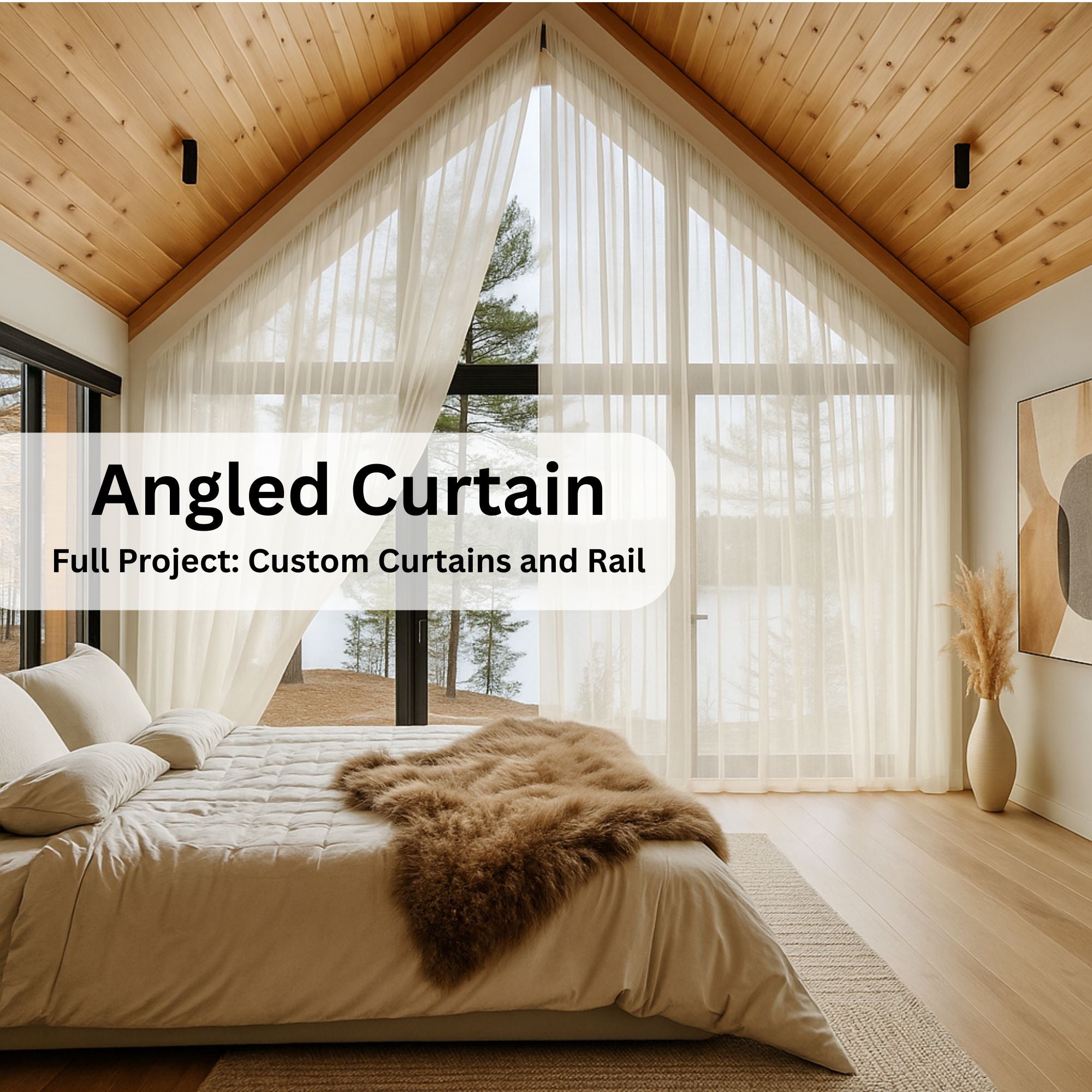 Angled Curtains Custom Made | Rail System Included | Sloped Window Drapes for Cathedral/Vault Ceiling