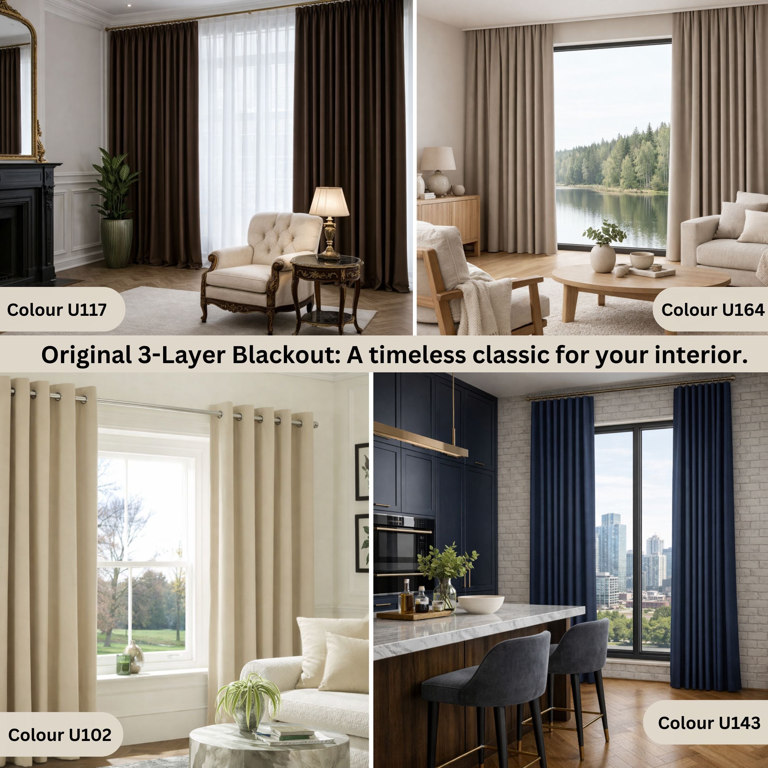 Custom Blue Navy Blackout Curtains - Extra Wide Thermal Drapes | Made-to-Measure 24 colours