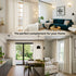 Living room and kitchen scenes with white lino curtains.