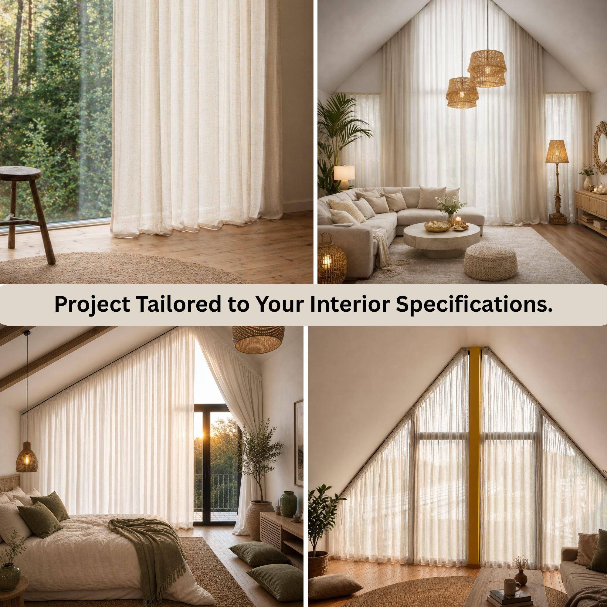 100% Linen Angled Curtains for A-Frame Windows - Custom Sloped Ceiling Rail Track System Included, Made-to-Measure Architectural Drapes