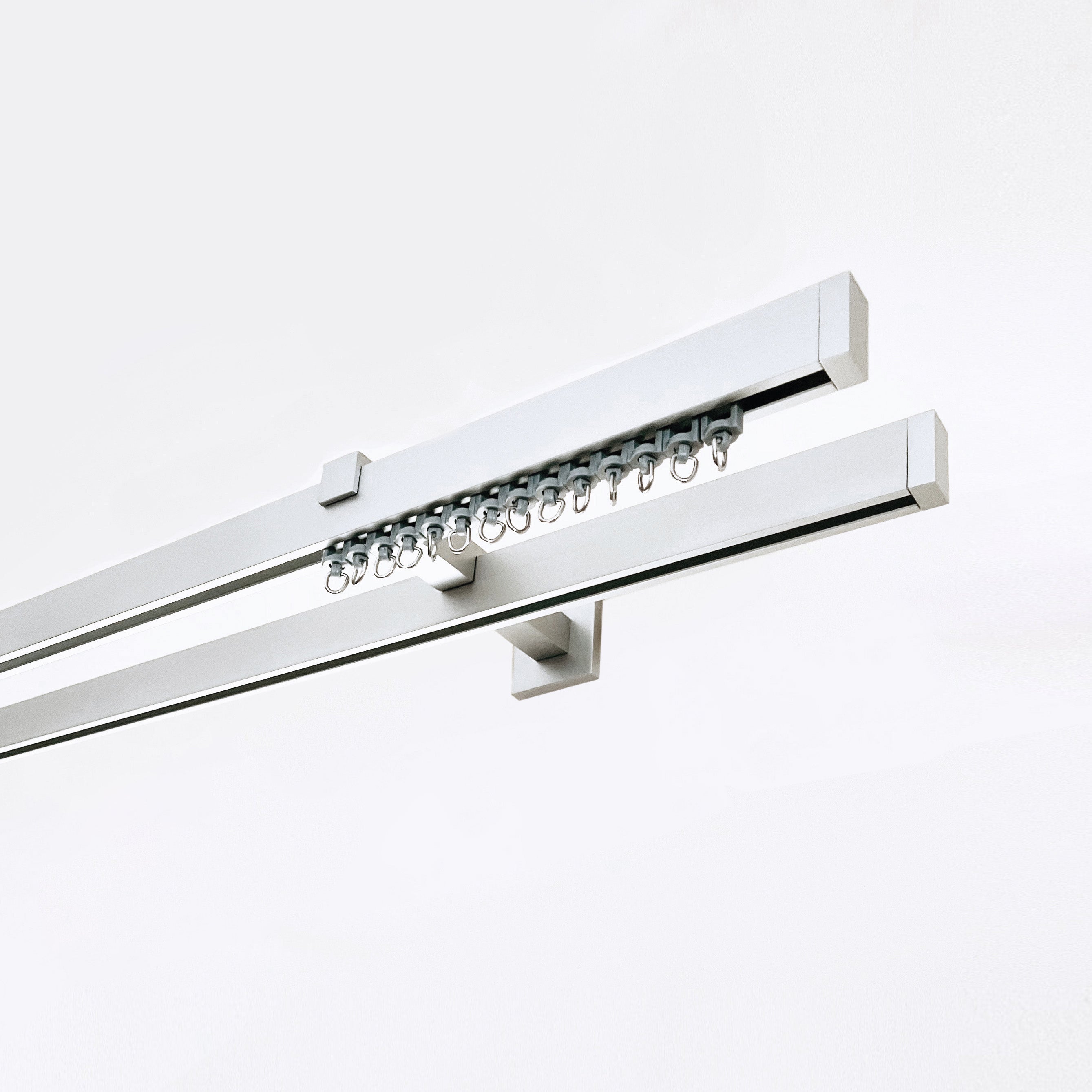 Silver Double Curtain Rail: Custom Sizes, Premium Wall-Mount Heavy-Duty 2-track Rail for Curtains, Blinds, and Sheers