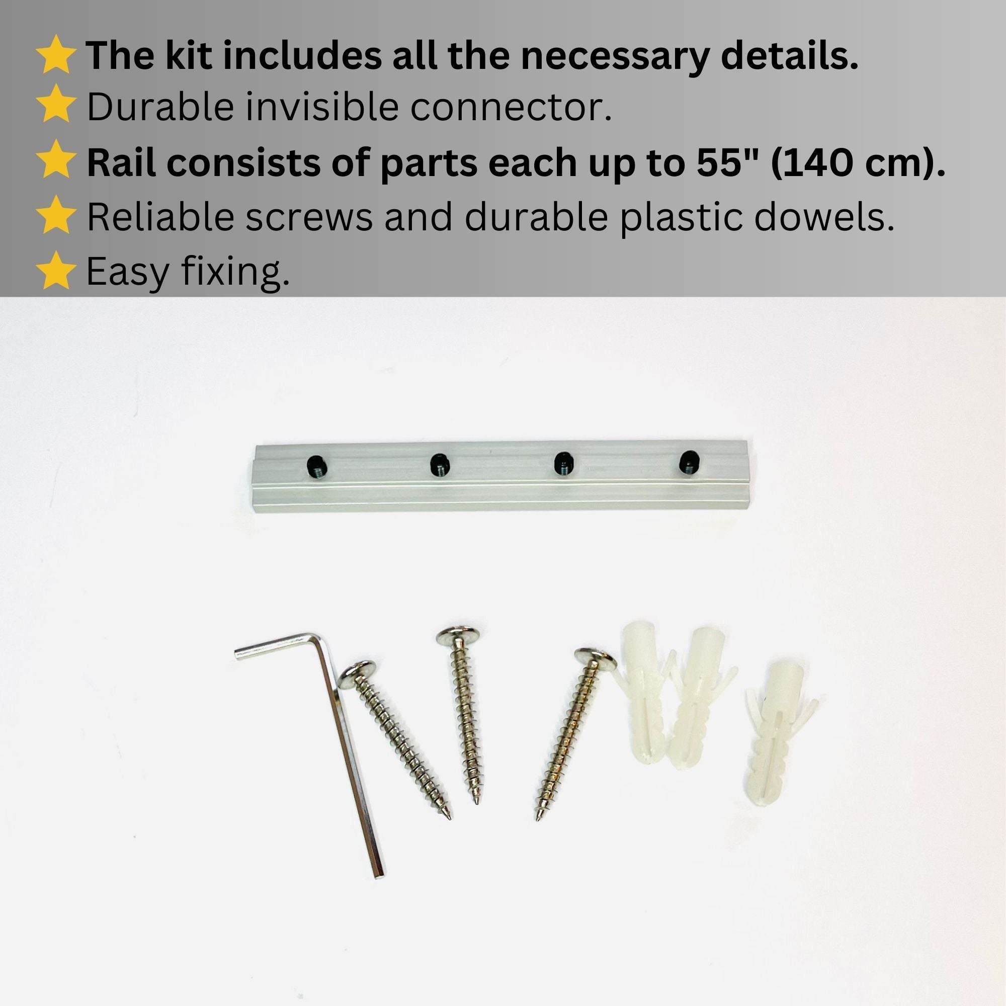 Silver Single Curtain Rail: Custom Sizes, Decorative Single Track Rail for Blinds, Curtains, and Sheers, Ceiling-Mount Rail