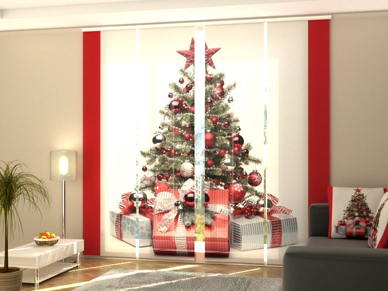 Sliding Panel Curtain Christmas tree in red style
