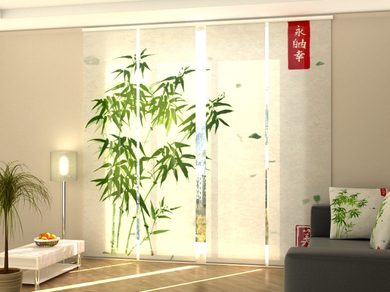 Sliding Panel Curtain Japanese Watercolor Green Bamboo