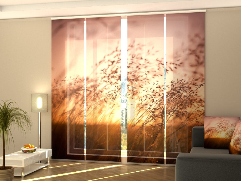 Sliding Panel Curtain Summer Sunset over Grass