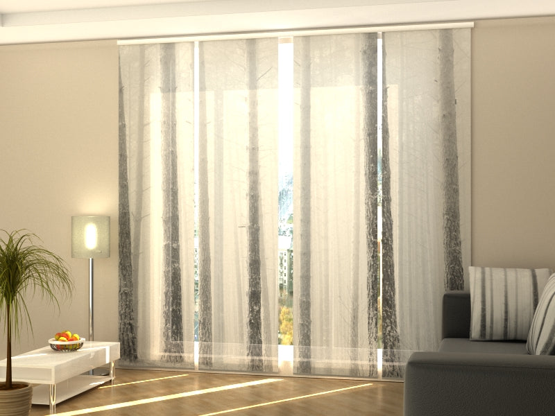Sliding Panel Curtain Trees Trunks in Winter Fog