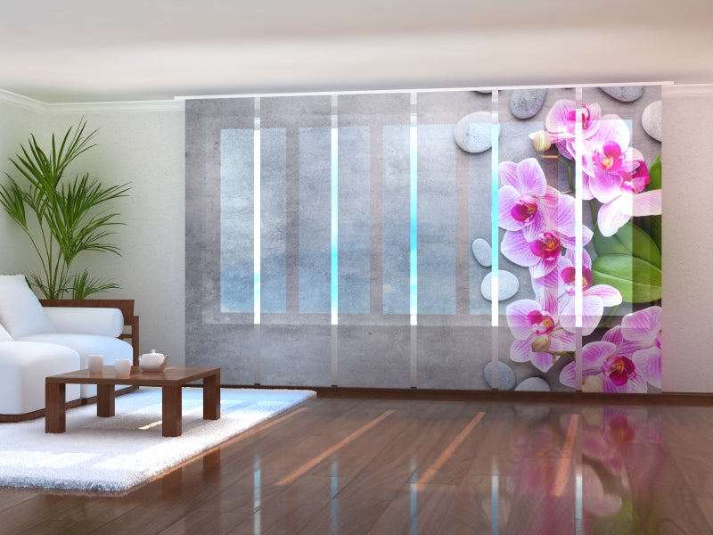 Sliding Panel Curtain Gentle Pink Orchids and Stones