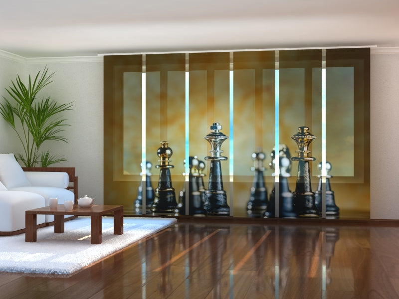 Sliding Panel Curtain Metallic Chess