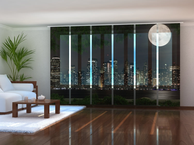 Sliding Panel Curtain Moon over Manhattan