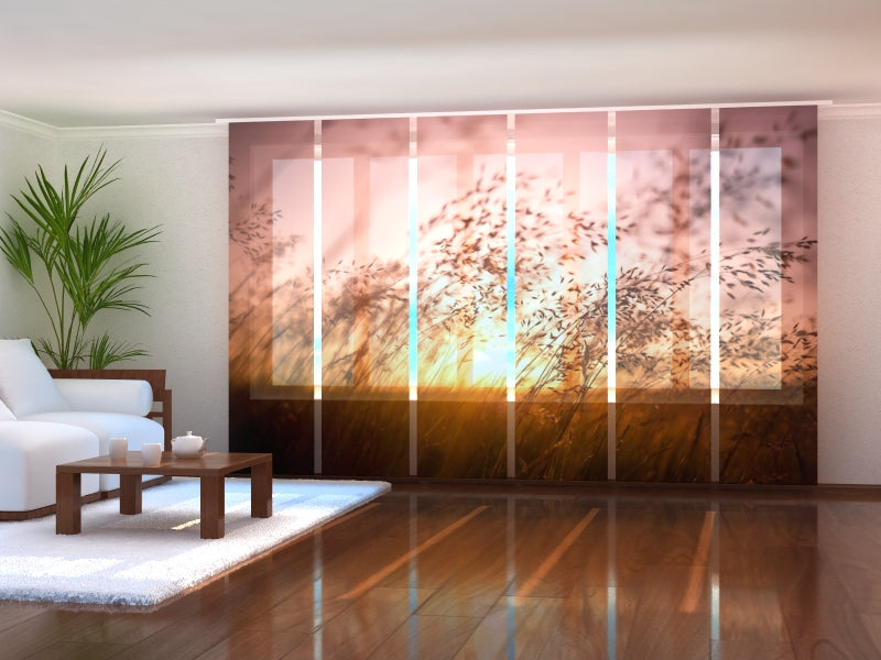 Sliding Panel Curtain Summer Sunset over Grass