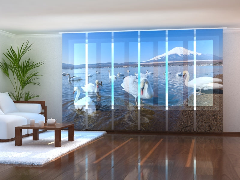 Sliding Panel Curtain White Swans and Fuji