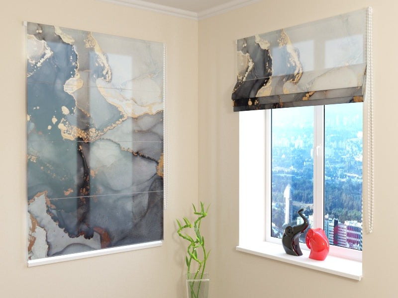 Roman Blind Gray and Gold Marble