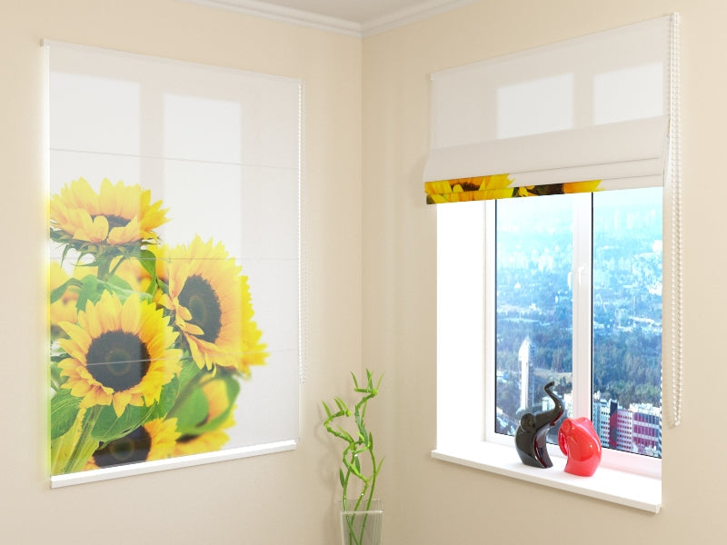 Roman Blind Yellow Sunflowers