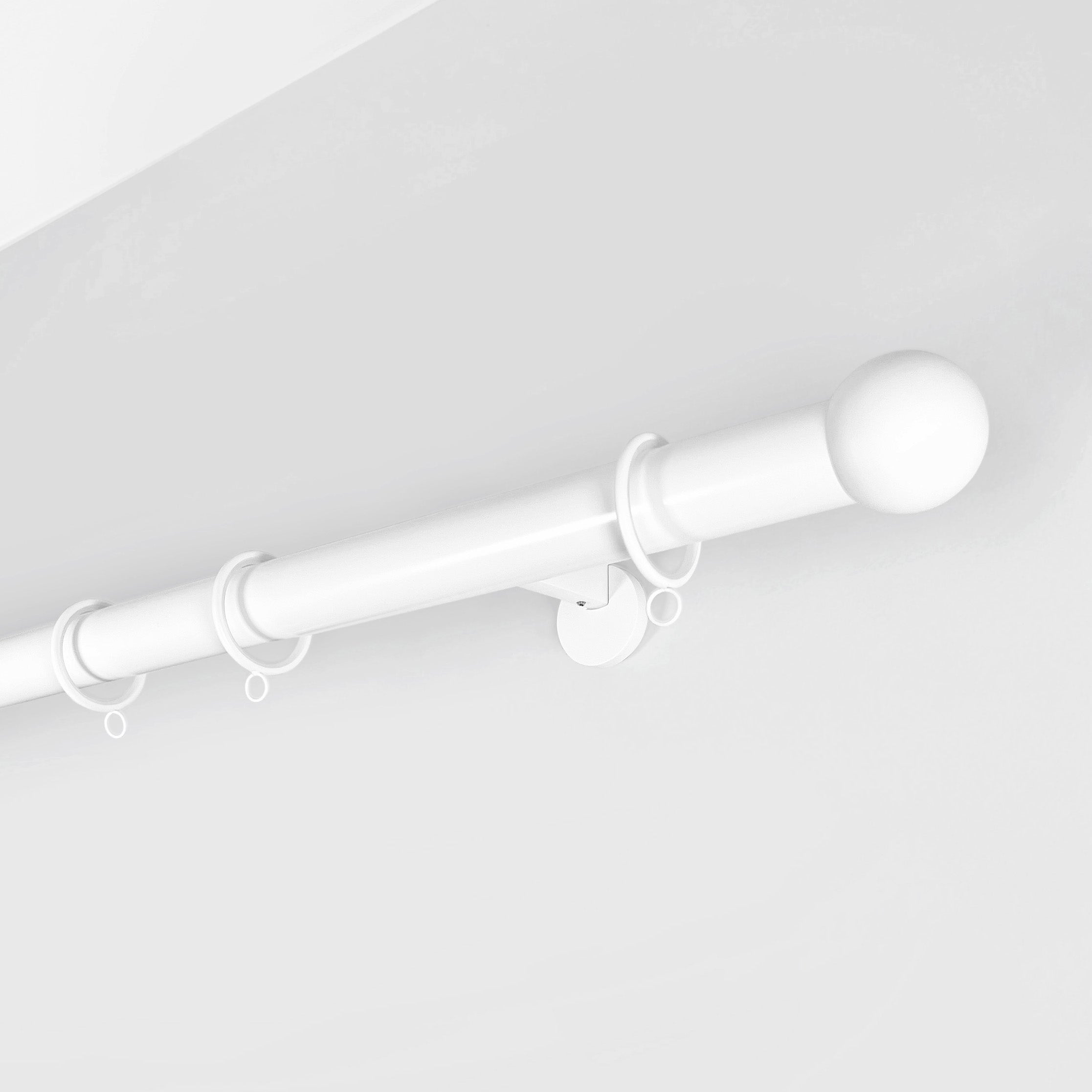White Single Curtain Rod: Custom Sizes, Decorative Single Pole for Curtains, Sheers, and Blinds, Wall-Mount Single Rod