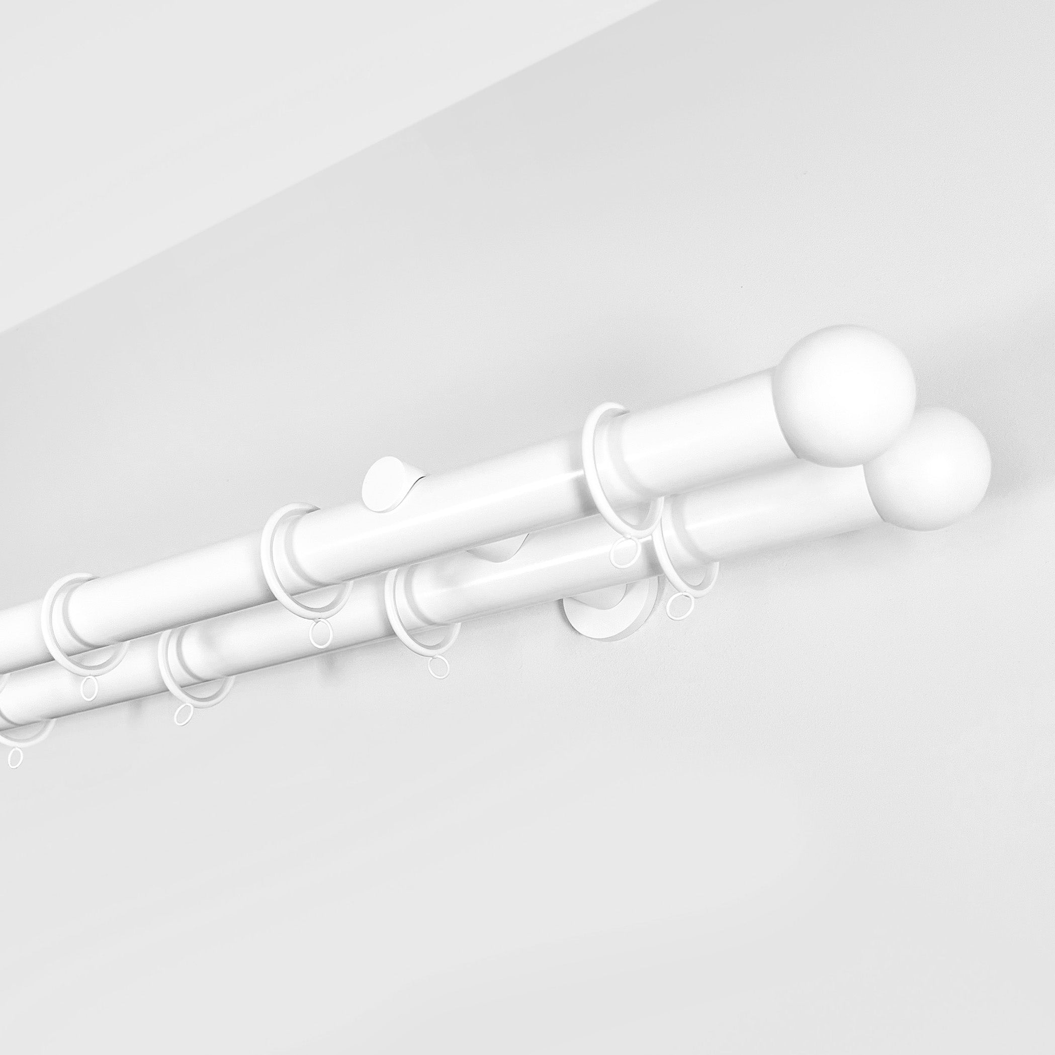 White Double Curtain Rod: Custom Sizes, Decorative Double Pole for Curtains, Sheers, and Blinds, Wall-Mount Poles