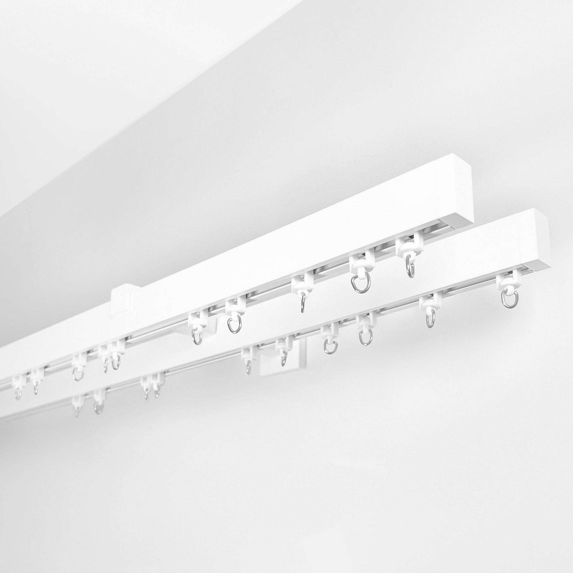 White Double Curtain Rail: Custom Sizes, Decorative 2-track Rail for Curtains, Sheers, and Blinds, Wall-Mount Double Track