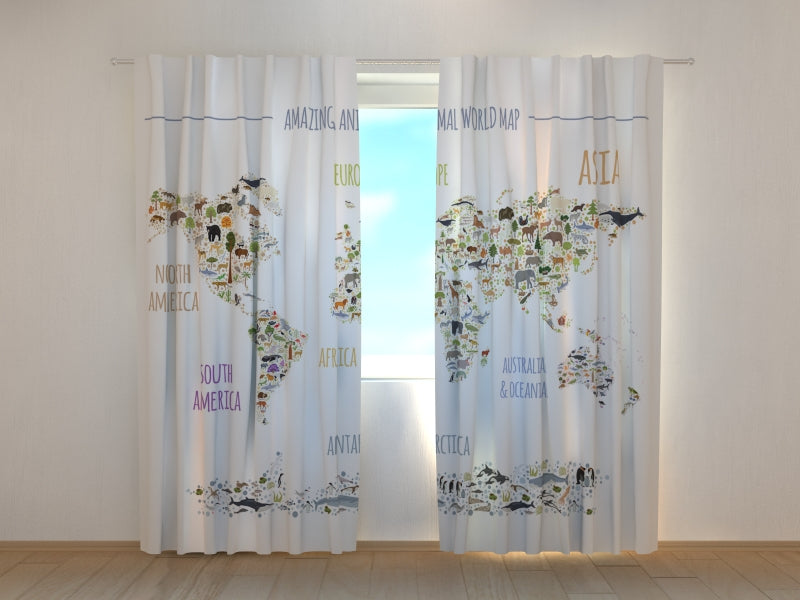 Photo Curtain Amazing Animals Kids Map