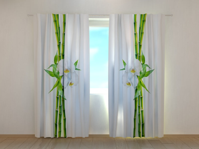Photo Curtain Bamboo and White Orchid