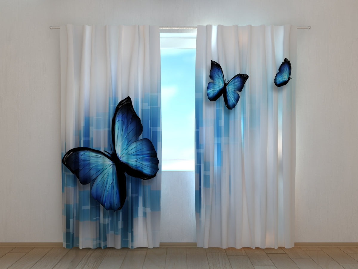 Photo Curtain Blue Butterflies - Wellmira