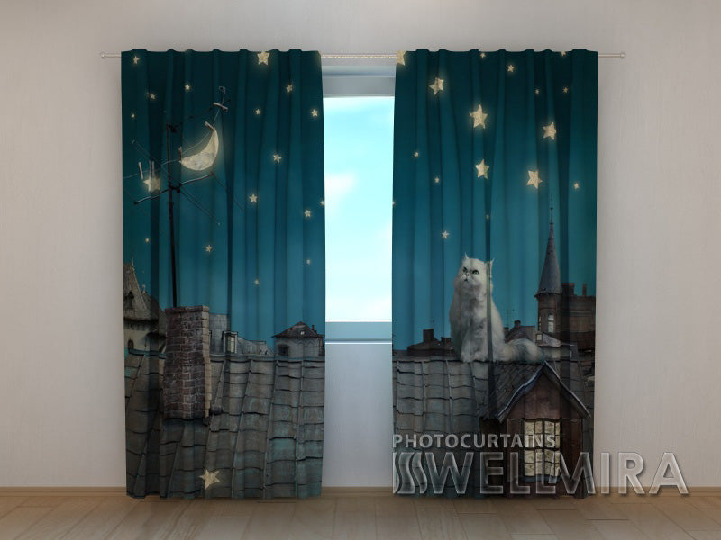 3D Curtain Cat on the Roof - Wellmira
