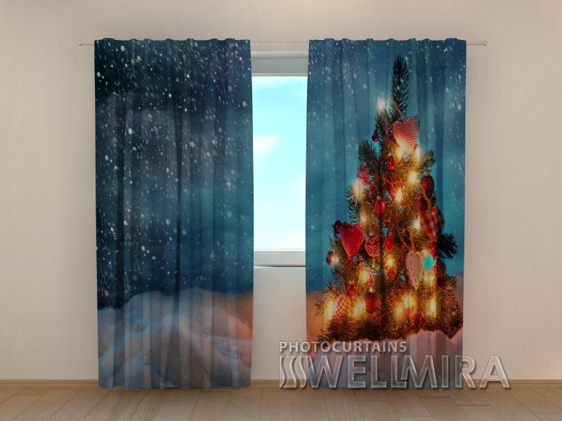 3D Curtain Christmas Tree in Snow - Wellmira