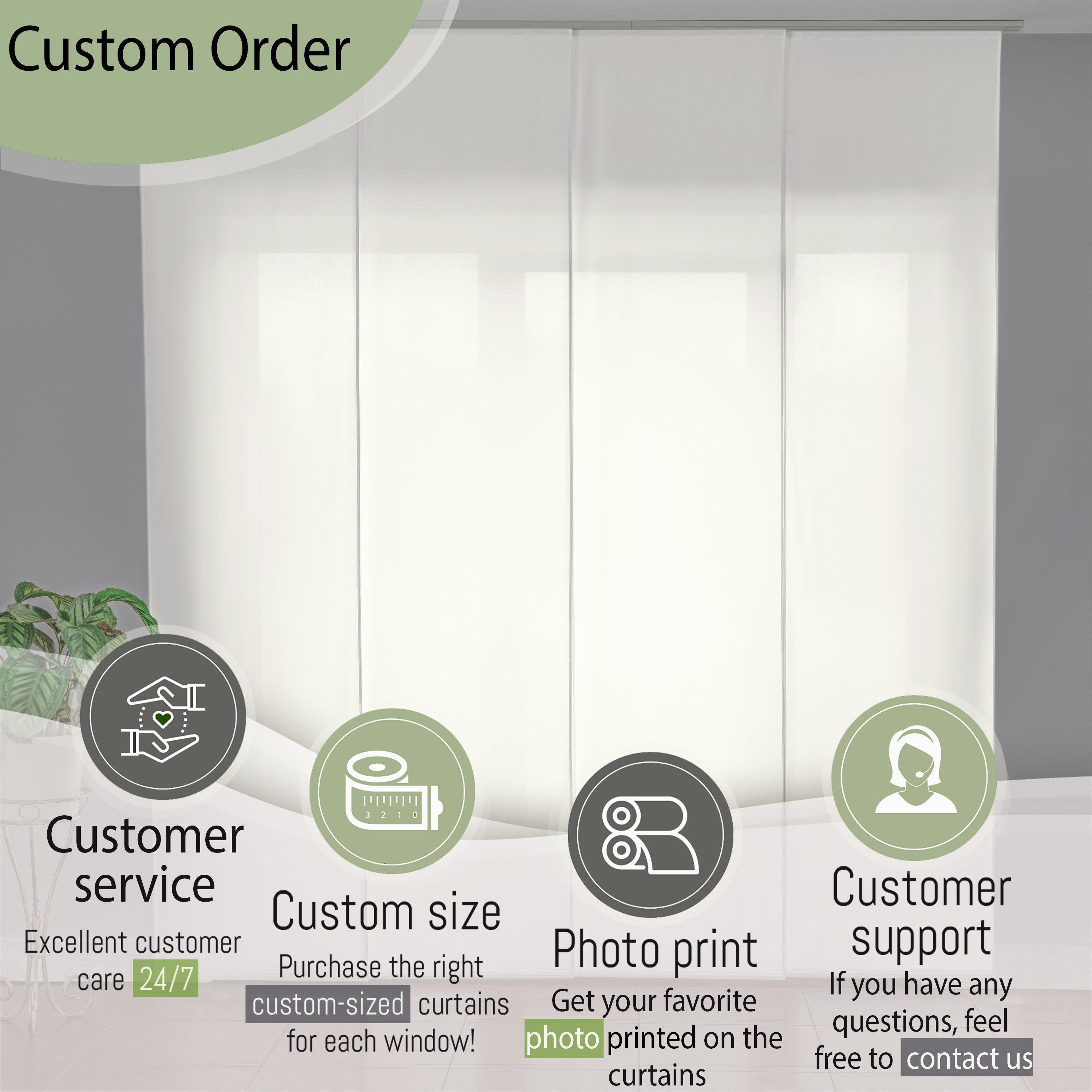 White Color Silk Panel Curtain