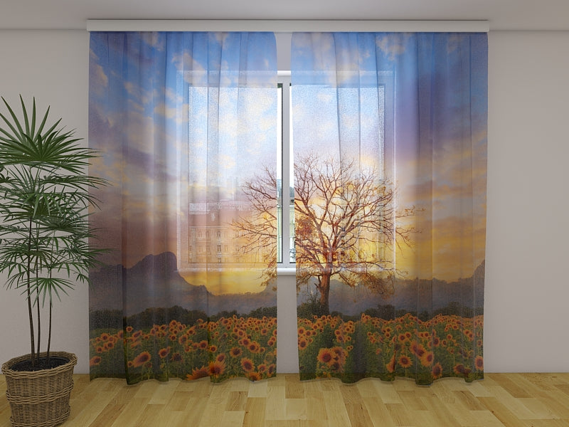 Photo Curtain Sunset over Sunflower Field