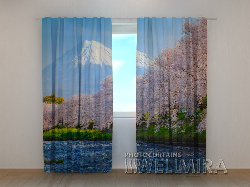 Photo Curtain Fujiyama and Sakura - Wellmira