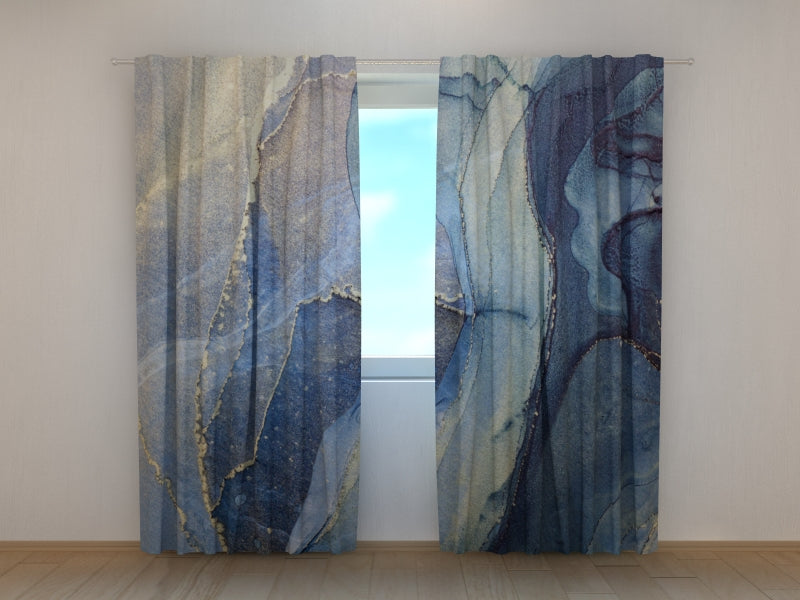 Photo Curtain Luxury Abstraction in Blue and Gold
