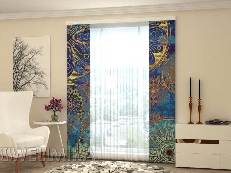 Set of 2 Panel Curtains  Golden Ornament - Wellmira