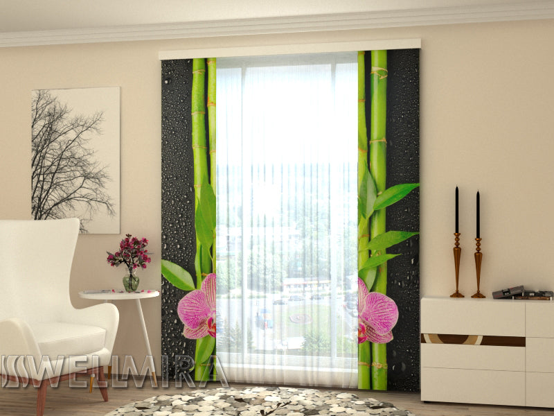 Set of 2 Panel Curtains Orchids and Bamboo 3 - Wellmira