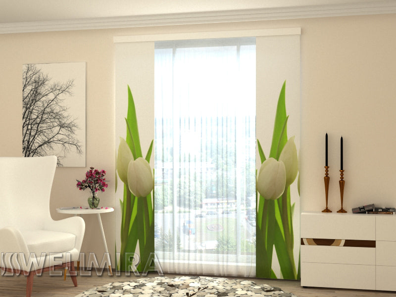 Set of 2 Panel Curtains White Tulips - Wellmira