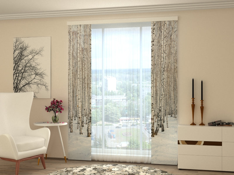 Set of 2 Panel Curtains Winter Birch Forest - Wellmira