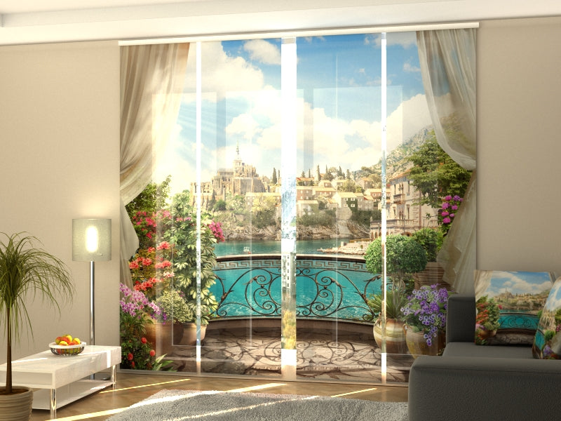 Sliding Panel Curtain Balcony with Flowers - Wellmira