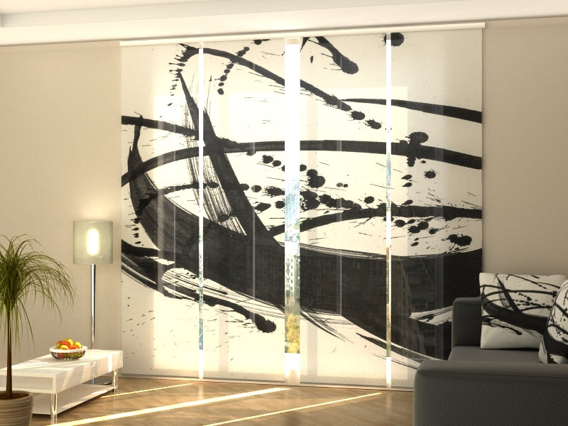 Sliding Panel Curtain Black Abstraction
