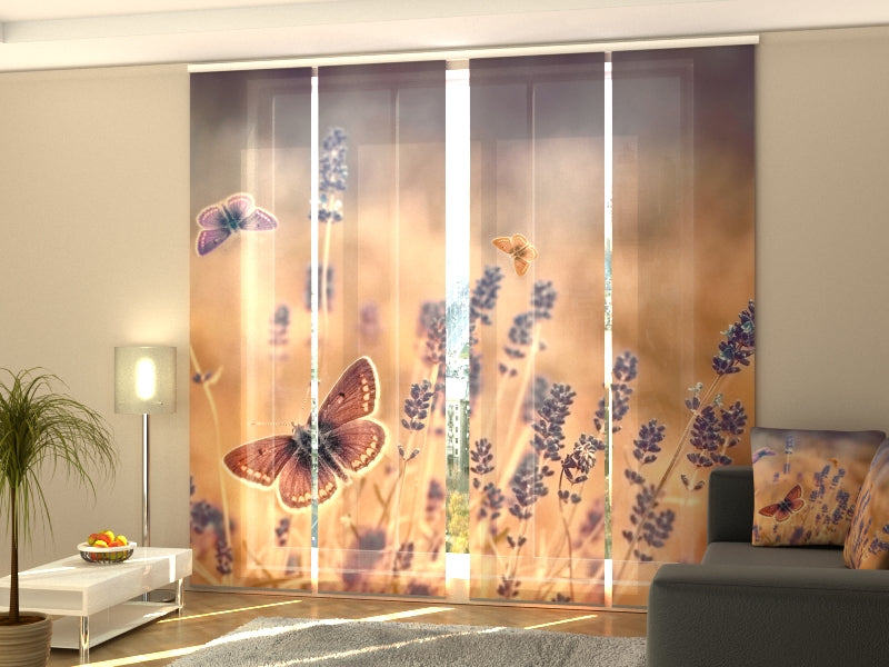 Set of 4 Panel Curtains Butterflies on Lavender