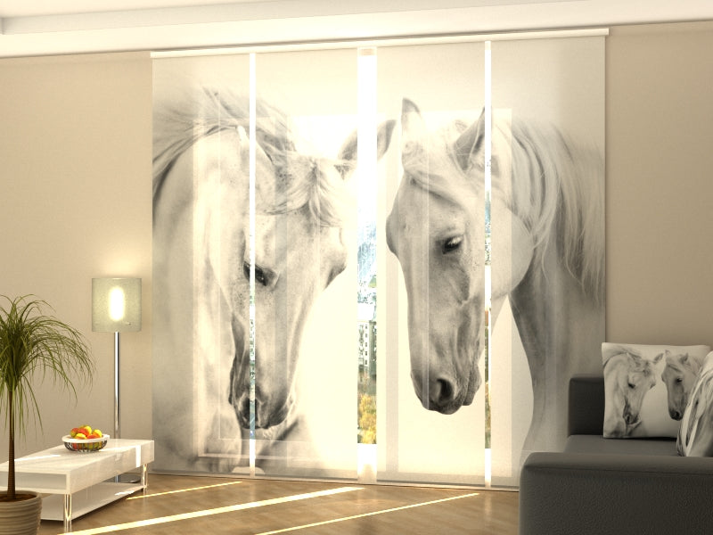 Sliding Panel Curtain Couple of White Horses