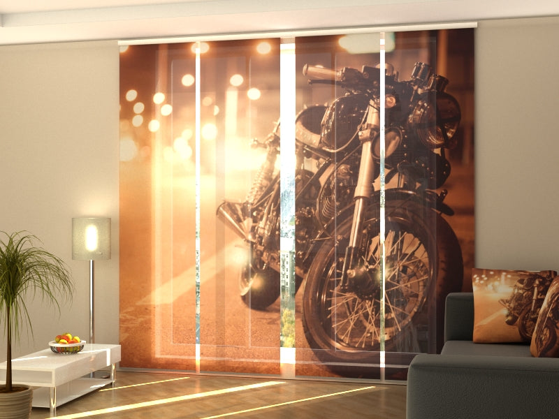 Sliding Panel Curtain Motorcycle on the Night Road