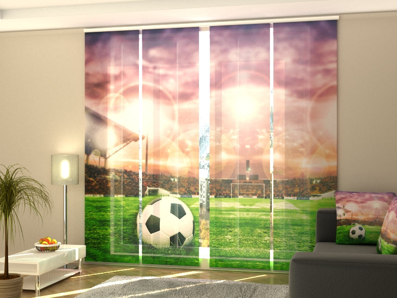 4-Panel Curtains Kit with 4-Track Rail, Soccer Ball on Football Stadium, Size: 60x245 cm