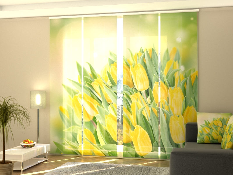 Set of 4 Panel Spring Bright Yellow Tulips