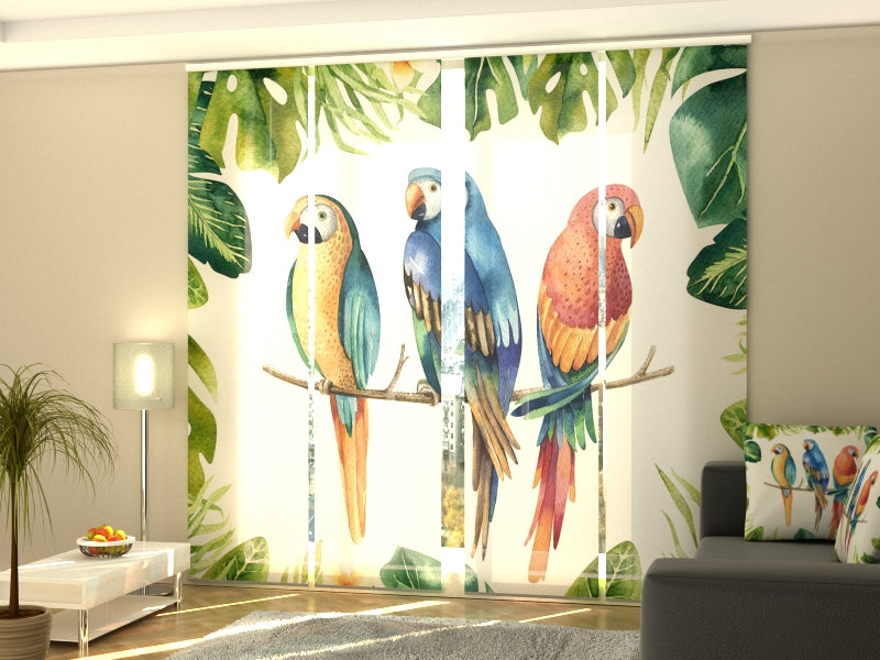 Sliding Panel Curtain Watercolor Plants and Parrots