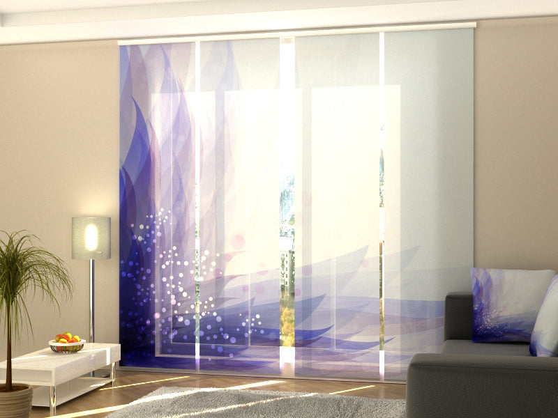 Set of 4 Panel Curtains Abstract Blue Flower - Wellmira