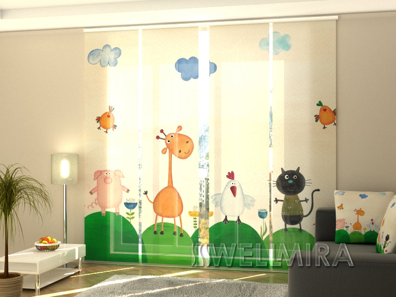 Sliding Panel Curtain Baby Animals - Wellmira