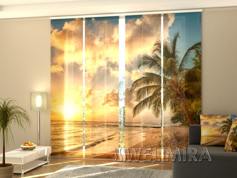 Sliding Panel Curtain Beautiful Sunset in Barbados - Wellmira