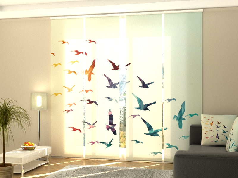 4-Panel Curtains Kit with 4-Track Rail, Dream Flight, Size: 60x270 cm