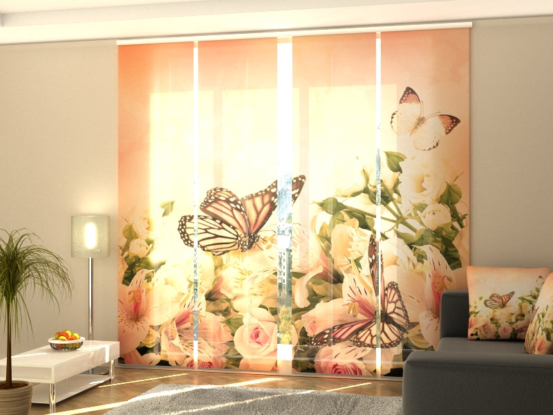 Set of 4 Panel Curtains Irises and Butterflies - Wellmira