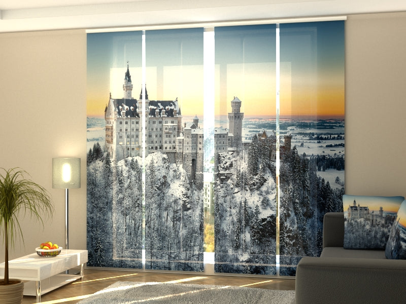 Set of 4 Panel Curtains Neuschwanstein Castle in Winter - Wellmira
