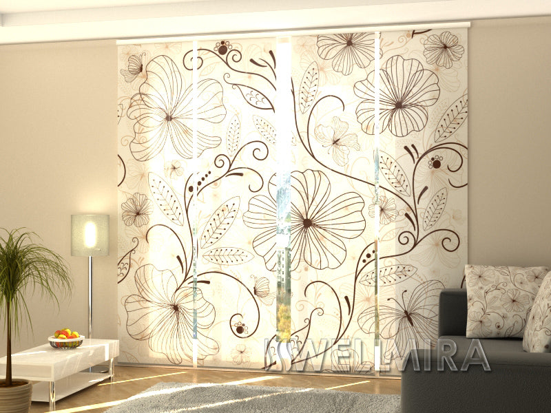 Set of 4 Panel Curtains Painted Flowers - Wellmira