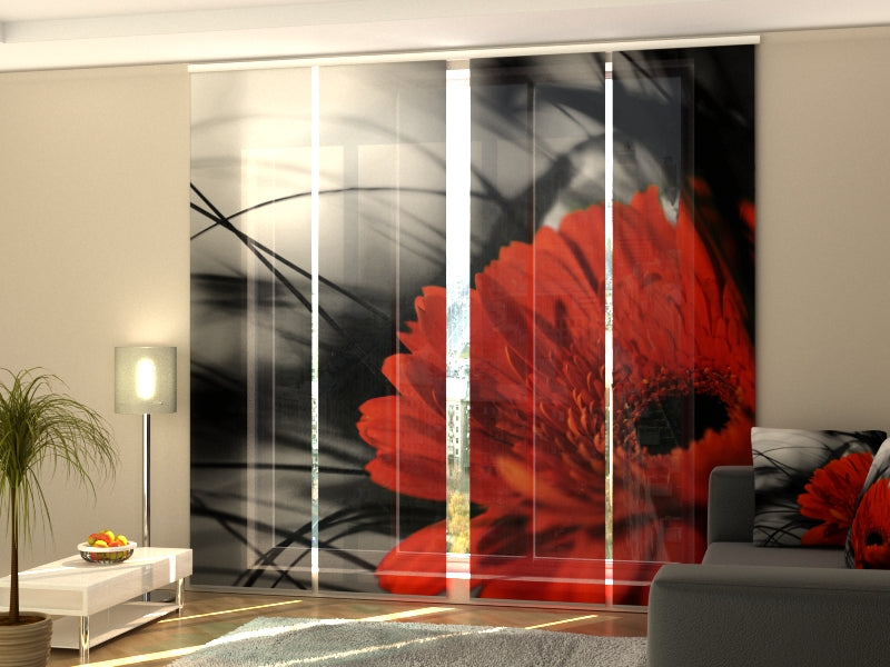 Set of 4 Panel Curtains Red and Black - Wellmira